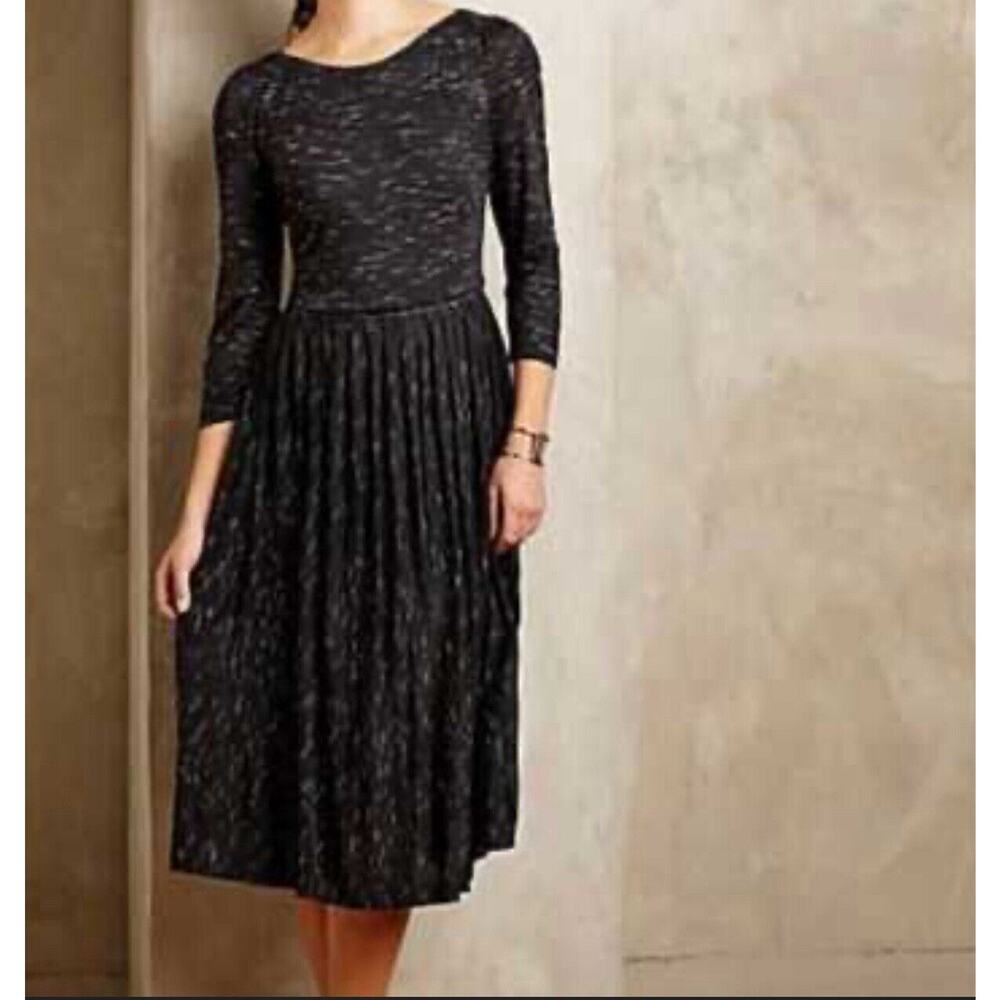 Saturday Sunday Anthropologie Midi Dress Sz S Black Ribbed Black Boho Romantic